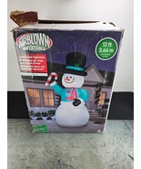 12 Ft Tall LED Christmas Snowman with Candy Cane Inflatable by Gemmy OPE... - £69.73 GBP