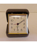 Vintage Equity Travel Alarm Clock in Folding Clamshell Case Brown Wind Up - $359.97 MXN