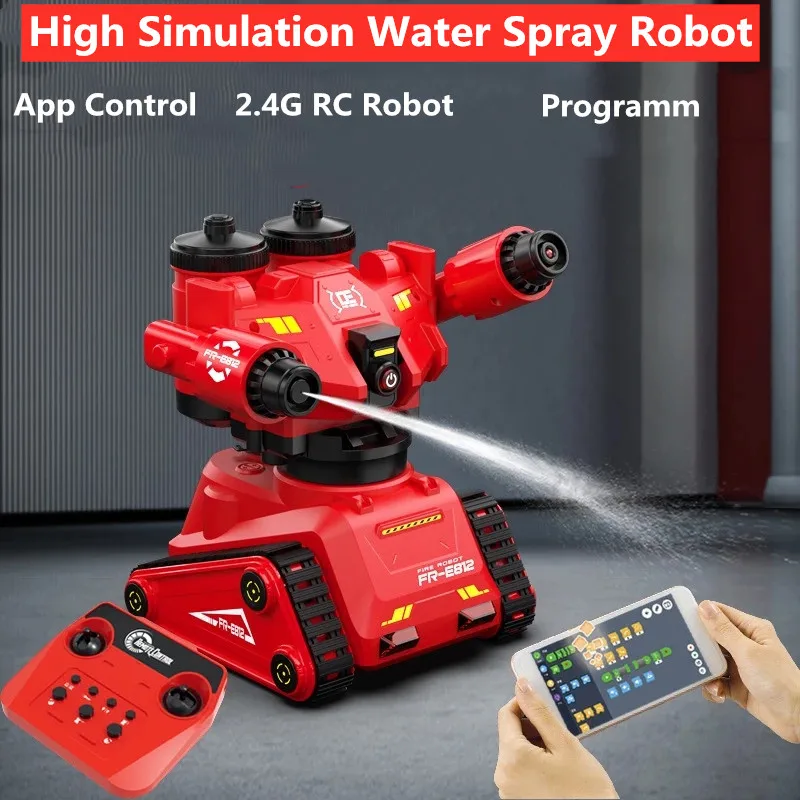 Control water spray robot with simualtion fire fighting music light phone control robot thumb200