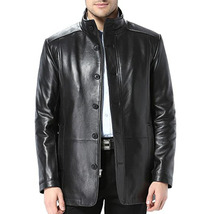 Men&#39;s Handmade Coat Style Black Cowhide Leather Jacket With Buttoned Closure Cus - £125.76 GBP