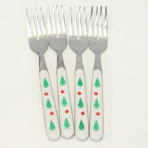 Christmas Tree Handle Salad Forks 6 5/8&quot; Stainless Lot of 4 Xmas - $15.67