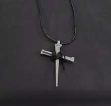 Corded Cross Crucifix 3 Metal Nails Spikes 2 &quot; Pendant Necklace 24&quot; Unisex - £9.59 GBP