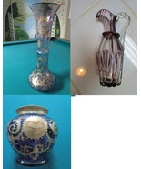 Bohemian Crystal Vase Hand Painted Gold Signed Cruet Pitcher Original Pick1 - $1,733.96 MXN