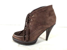 Envy Brown Suede Lace Up Platform Ankle Booties Heels Women&#39;s 7 1/2 (SW42) - $23.76