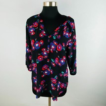 Yumi Kim Womens Medium M Black Red Floral Print Bohemian Tie Bell Sleeves Top - £36.08 GBP