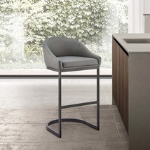 Katherine Counter Stool: Black Metal, Gray Faux Leather - $2,921.48 MXN