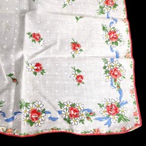 VTG Hanky Handkerchief White Linen with Red Border and Flowers 13” Wedding - £7.77 GBP