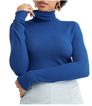 Free People Women&#39;s Skyline Thermal Turtleneck Top Blue Size Small - £22.10 GBP