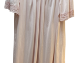 Shadowline vintage nylon pink mid-length nightgown lace flowers 1X USA made - $24.74