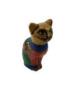 Talavera Pottery Sitting Cat Figurine Hand Painted Mexican Folk Art Colo... - $15.74