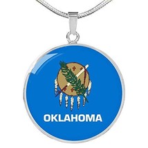 Express Your Love Gifts Oklahoma State Flag Necklace Stainless Steel or 18k Gold - £35.57 GBP