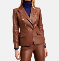 Womens Brown Leather Blazer Formal Pure Lambskin Size XS S M L XL XXL Customize - £120.50 GBP