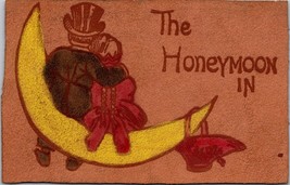 c1900s LEATHER Postcard Couple on Moon &quot;This is Their Honeymoon in a4 - £16.99 GBP