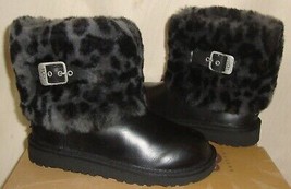 UGG Australia ELLEE Black Leopard Cuff Boots KIDS Size US 3 NIB # 1003723 - £50.40 GBP