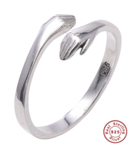 Love Hug Cuddle Ring Real 925 Sterling Silver Band Open Hands Adjustable &amp; Box - £19.94 GBP