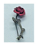 SWEET 925 STERLING SILVER &amp; RED MATTED ENAMEL ROSE BROOCH SKY - $785.18 MXN