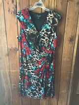 Connected Apparel Ruched Faux Wrap Dress Size 18 Cap Sleeve Lined Multic... - $14.96