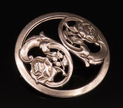 925 Sterling Silver - Vintage Double Rose Flower Cutout Dome Brooch Pin ... - £60.50 GBP