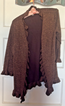 Dressbarn Elegant Brown Ruffle Trim Women&#39;s Cardigan Sweater Size XL - $22.10