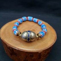 Vintage blue chevron African Glass beads with Beautiful Afghan old bead Bracelet - £25.21 GBP