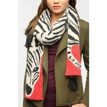 Cooperative Urban Outfitters Zebra Red Black Gray White Knit Scarf Sweaterknit - £12.03 GBP