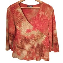 Vintage 90s Embroidered Tie Dye Top M Sequins Autumn Fall Blouse Orange Rust - £15.57 GBP