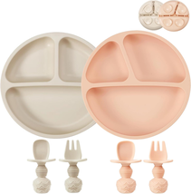 2 Pack Silicone Divided Suction Plates with 2 Spoons 2 Forks for Babies - $13.32
