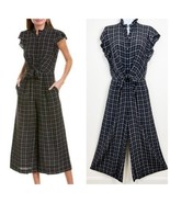 Rebecca Taylor Plaid Silk Windowpane Wide Leg Jumpsuit Size 2 Black &amp; White - $1,304.97 MXN
