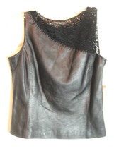 NWT Dana Buchman Leather &amp; Knitted Black Vest Side Zippers Size 6 Lined - £237.38 GBP
