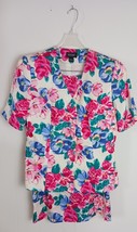 Shomi Women&#39;s Sz 8 Outfit Button Up Shirt &amp; Skirt Pink/ Blue Floral Silk... - $364.37 MXN
