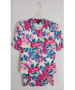 Shomi Women&#39;s Sz 8 Outfit Button Up Shirt &amp; Skirt Pink/ Blue Floral Silk... - $364.37 MXN