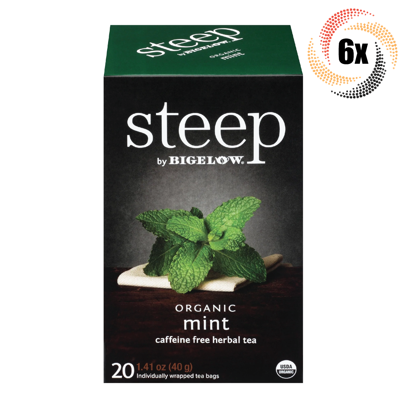 Primary image for 6x Boxes Steep Bigelow Organic Mint Herbal Tea | 20 Bags Each | 1.4oz