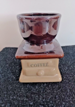 VTG 1960’s Ceramic Coffee Grinder Planter 5 1/8” Tall Brown &amp; Tan Utensil Holder - £8.12 GBP