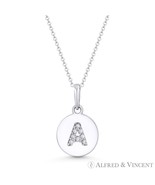 Initial Letter &quot;A&quot; CZ Crystal 14k White Gold 15x9mm Round Disc Necklace ... - $157.89 CAD+