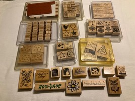 Lot Of 21 Stamping Up Rubber Wood Block Stamps Christmas, Holidays, Words, etc. - £19.53 GBP