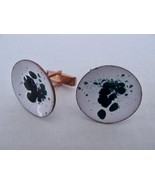 MCM Enamel On Copper Cuff Links Modernist Abstract Green White Splatter ... - £14.89 GBP