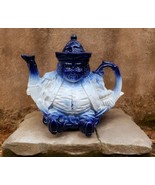 Antique English Victoria Staffordsmire Flow Blue Toby Teapot c 1900 Parl... - $251.65 CAD
