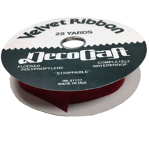 Vintage Velvet Ribbon Decocraft  1.3&quot;  Waterproof Made In USA Dark Red Partial - £8.64 GBP