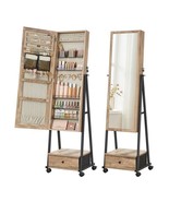 Industrial Modern Metal Wood Jewelry Armoire Cabinet Organizer Mirror on... - $361.35 CAD