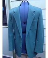 Vtg Alexander Shield Mens 100% Wool 2 Button Teal Blue Sport Coat 40 Long  - $94.76 CAD
