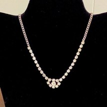 Vintage Women&#39;s Silver Rhinestone Necklace 15&quot; Long SKU 104 - $14.03