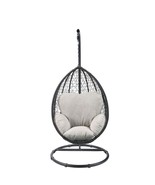Simona Hanging Chair, Beige Fabric &amp; Black Wicker - $14,825.35 MXN