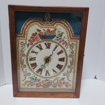 Vintage Mantle Clock Cross Stitch Face MCM Shadow Box Fruit Sampler Farmhouse - £33.64 GBP