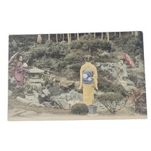 Geisha Japanese Girls Colored Vintage Japan Postcard Japanese Umbrilla Garden  - £6.92 GBP