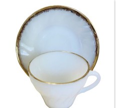 Fire King white Swirl Milk Coffee Tea Cup &amp; Saucer w/Gold Trim-see Detai... - $14.32