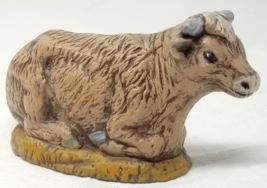 Lying Cow Figurine Ceramic Gray Horns Brown Carol&#39;s Creations Vintage - £14.82 GBP