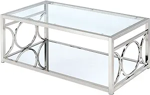 Ortencia Luxury Glam O-Ring Frame Glass Coffee Table with Bottom Shelf f... - £469.40 GBP
