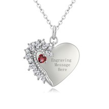 Customized Necklace For Her With Angel Wing in Heart Shape Engagement Pendent - £151.86 GBP