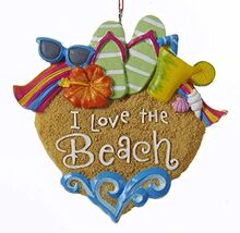 I Love The Beach Sandals Sunglasses Shells Christmas Ornament - $11.67