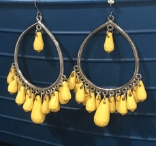 Hand-Made Beaded Yellow Chandelier Earrings-Artisan Jewelry - £10.99 GBP